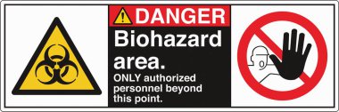 Güvenlik İşareti: Dikkat Biyolojik Tehlike Alanı 'nda standart bir sembol ve biyolojik tehlike uyarısı var. Zararlı patojenlere veya biyolojik zararlı maddelere maruz kalma potansiyelini göstererek güvenliği sağlar..