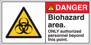 Güvenlik İşareti: Dikkat Biyolojik Tehlike Alanı 'nda standart bir sembol ve biyolojik tehlike uyarısı var. Zararlı patojenlere veya biyolojik zararlı maddelere maruz kalma potansiyelini göstererek güvenliği sağlar..