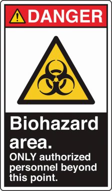 Güvenlik İşareti: Dikkat Biyolojik Tehlike Alanı 'nda standart bir sembol ve biyolojik tehlike uyarısı var. Zararlı patojenlere veya biyolojik zararlı maddelere maruz kalma potansiyelini göstererek güvenliği sağlar..