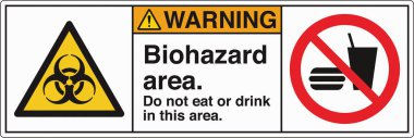Güvenlik İşareti: Dikkat Biyolojik Tehlike Alanı 'nda standart bir sembol ve biyolojik tehlike uyarısı var. Zararlı patojenlere veya biyolojik zararlı maddelere maruz kalma potansiyelini göstererek güvenliği sağlar..