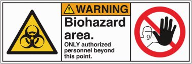 Güvenlik İşareti: Dikkat Biyolojik Tehlike Alanı 'nda standart bir sembol ve biyolojik tehlike uyarısı var. Zararlı patojenlere veya biyolojik zararlı maddelere maruz kalma potansiyelini göstererek güvenliği sağlar..