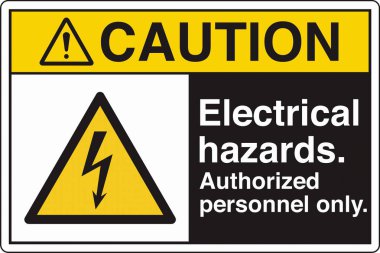 Yüksek voltaj, şok, yanık ya da ölümcül yaralanmalara yol açabilecek elektrik tehlikelerine karşı uyarıda bulunur. Standartlaştırılmış bir piktograma sahip olan bina, personeli yüksek voltajlı bölgelere karşı uyararak güvenliği sağlar..