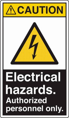 Yüksek voltaj, şok, yanık ya da ölümcül yaralanmalara yol açabilecek elektrik tehlikelerine karşı uyarıda bulunur. Standartlaştırılmış bir piktograma sahip olan bina, personeli yüksek voltajlı bölgelere karşı uyararak güvenliği sağlar..