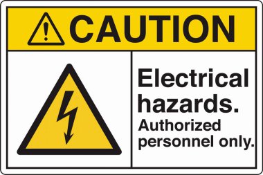 Yüksek voltaj, şok, yanık ya da ölümcül yaralanmalara yol açabilecek elektrik tehlikelerine karşı uyarıda bulunur. Standartlaştırılmış bir piktograma sahip olan bina, personeli yüksek voltajlı bölgelere karşı uyararak güvenliği sağlar..