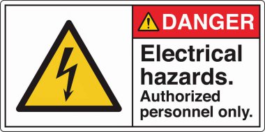 Yüksek voltaj, şok, yanık ya da ölümcül yaralanmalara yol açabilecek elektrik tehlikelerine karşı uyarıda bulunur. Standartlaştırılmış bir piktograma sahip olan bina, personeli yüksek voltajlı bölgelere karşı uyararak güvenliği sağlar..