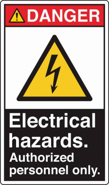 Yüksek voltaj, şok, yanık ya da ölümcül yaralanmalara yol açabilecek elektrik tehlikelerine karşı uyarıda bulunur. Standartlaştırılmış bir piktograma sahip olan bina, personeli yüksek voltajlı bölgelere karşı uyararak güvenliği sağlar..