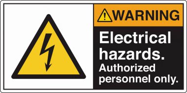 Yüksek voltaj, şok, yanık ya da ölümcül yaralanmalara yol açabilecek elektrik tehlikelerine karşı uyarıda bulunur. Standartlaştırılmış bir piktograma sahip olan bina, personeli yüksek voltajlı bölgelere karşı uyararak güvenliği sağlar..