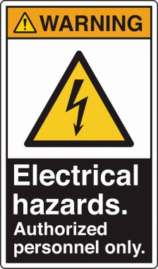 Yüksek voltaj, şok, yanık ya da ölümcül yaralanmalara yol açabilecek elektrik tehlikelerine karşı uyarıda bulunur. Standartlaştırılmış bir piktograma sahip olan bina, personeli yüksek voltajlı bölgelere karşı uyararak güvenliği sağlar..