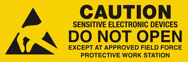 Static Awareness Labels: Attention  Contents Static Sensitive, Handling Precautions" are used to identify items vulnerable to electrostatic discharge (ESD).
