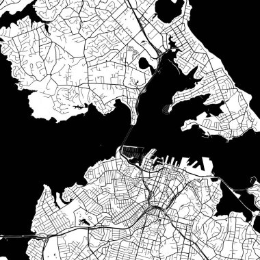Auckland Yeni Zelanda Şehir Minimalist Sokak Çizgisi Sanat Tek Krom Siyah ve Beyaz Estetik Dekorasyon Haritası