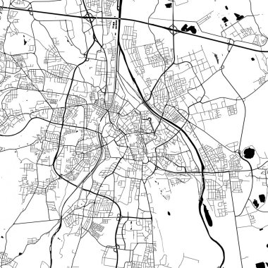Augsburg Almanya Minimalist Sokak Çizgisi Sanat Tek Renkli Siyah ve Beyaz Estetik Dekorasyon Haritası