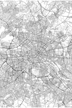 Berlin Almanya Minimalist Sokak Çizgisi Sanat Tek Renkli Siyah ve Beyaz Estetik Dekorasyon Haritası
