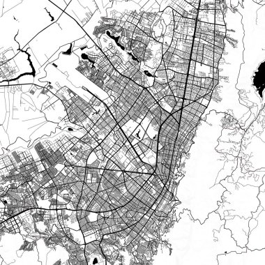 Bogota Kolombiya Şehir Minimalist Sokak Çizgisi Sanat Tek Renkli Siyah ve Beyaz Estetik Dekorasyon Haritası