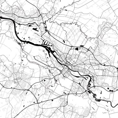 Bremen Almanya Şehir Minimalist Sokak Çizgisi Sanat Tek Renkli Siyah ve Beyaz Estetik Dekorasyon Haritası