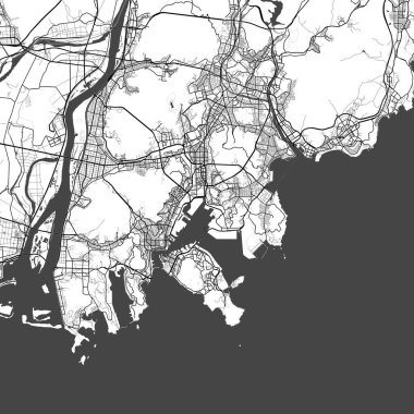 Busan Güney Kore Minimalist Sokak Çizgisi Sanat Tek Renkli Siyah ve Beyaz Estetik Dekorasyon Haritası