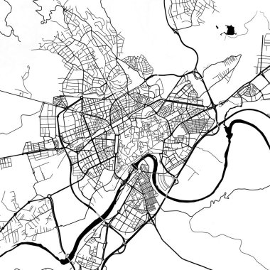 Cordoba İspanya Şehir Minimalist Sokak Çizgisi Sanat Tek Renkli Siyah ve Beyaz Estetik Dekorasyon Haritası