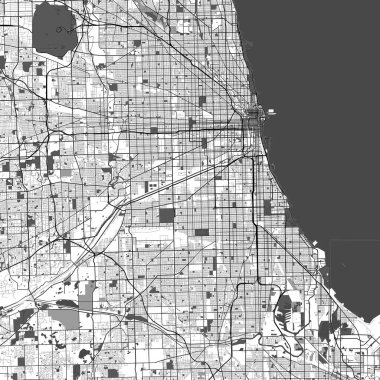 Chicago Illinois Amerika Birleşik Devletleri Minimalist Sokak Çizgisi Tek Renkli Siyah ve Beyaz Estetik Dekorasyon Haritası