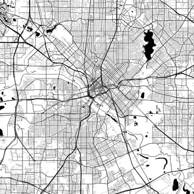 Dallas ABD Minimalist Sokak Çizgisi Sanat Tek Renkli Siyah ve Beyaz Estetik Dekorasyon Haritası