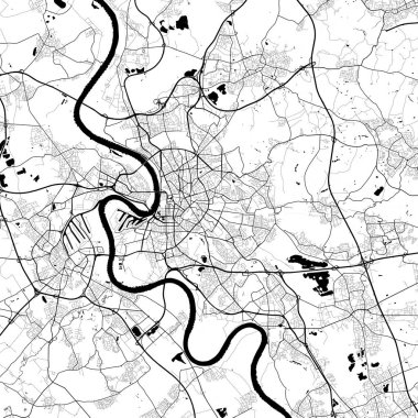 Düsseldorf Almanya Şehir Minimalist Sokak Çizgisi Sanat Tek Renkli Siyah ve Beyaz Estetik Dekorasyon Haritası