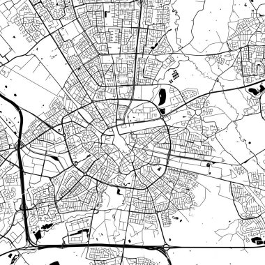 Eindhoven Hollanda Şehir Minimalist Sokak Çizgisi Sanat Tek Krom Siyah ve Beyaz Estetik Dekorasyon Haritası