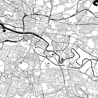 Glasgow UK City Minimalist Sokak Çizgisi Sanat Tek Renkli Siyah ve Beyaz Estetik Dekorasyon Haritası