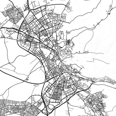 Granada İspanya Minimalist Sokak Çizgisi Sanat Tek Renkli Siyah ve Beyaz Estetik Dekorasyon Haritası