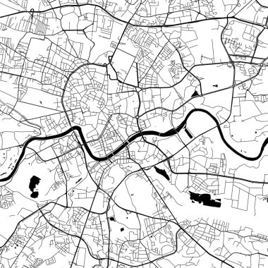 Krakow Polonya Şehir Minimalist Sokak Çizgisi Sanat Tek Renkli Siyah ve Beyaz Estetik Dekorasyon Haritası