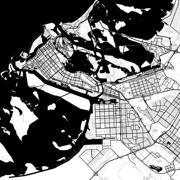 Abu Dabi BAE Şehri Minimalist Sokak Çizgisi Sanat Tek Renkli Siyah ve Beyaz Estetik Dekorasyon Haritası