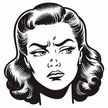 Güzel genç bir kadının vektör görüntüsü. Eski ve eski tarz.