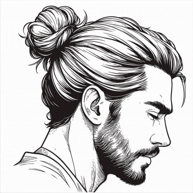 man with beard. black and white vector illustration.