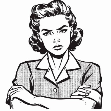 Beyaz gömlekli çekici bir kadının vektör çizimi..