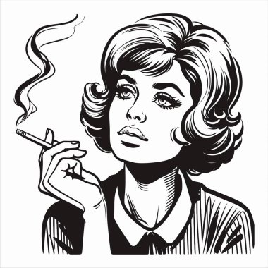 Kadın portresi. Siyah-beyaz çizim. vektör illüstrasyonu