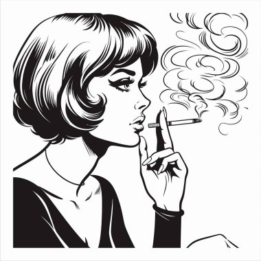 Sigara içen bir kadınla el çizimi..