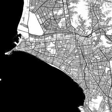 Lima Peru Şehri Minimalist Sokak Çizgisi Sanat Tek Renkli Siyah ve Beyaz Estetik Dekorasyon Haritası