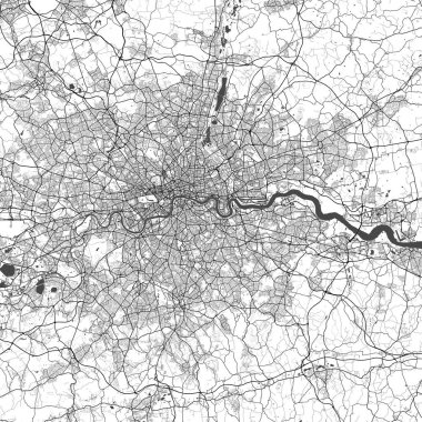 Londra Birleşik Krallık Minimalist Sokak Çizgisi Sanat Tek Renkli Siyah ve Beyaz Estetik Dekorasyon Haritası