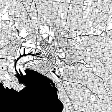Melbourne Avustralya Minimalist Sokak Çizgisi Sanat Tek Renkli Siyah ve Beyaz Estetik Dekorasyon Haritası