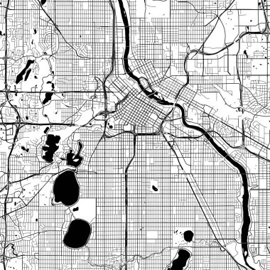 Minneapolis ABD Minimalist Sokak Çizgisi Sanat Tek Renkli Siyah ve Beyaz Estetik Dekorasyon Haritası