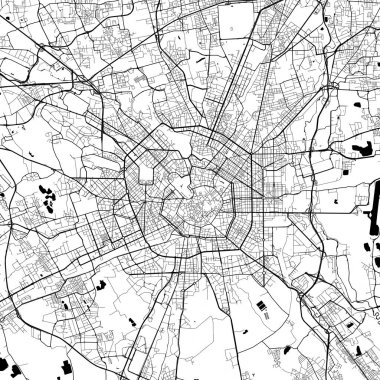 Milan İtalya Minimalist Sokak Çizgisi Sanat Tek Renkli Siyah ve Beyaz Estetik Dekorasyon Haritası