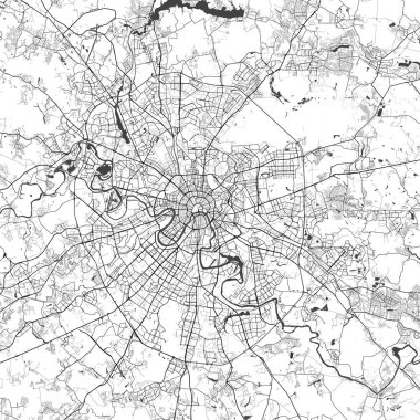 Moskova Rusya Şehir Minimalist Sokak Çizgisi Sanat Tek Renkli Siyah ve Beyaz Estetik Dekorasyon Haritası