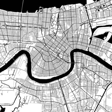 New Orleans ABD Minimalist Sokak Çizgisi Sanat Tek Renkli Siyah ve Beyaz Estetik Dekorasyon Haritası