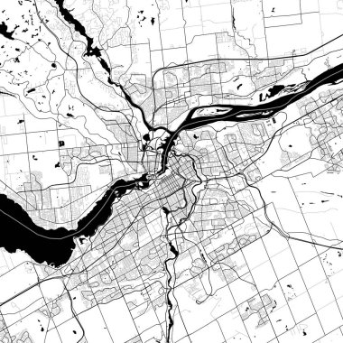 Ottawa Ontario Kanada Minimalist Sokak Çizgisi Tek Krom Siyah ve Beyaz Estetik Dekorasyon Haritası