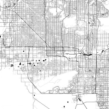 Phoenix Arizona Minimalist Sokak Çizgisi Sanat Tek Krom Siyah ve Beyaz Estetik Dekorasyon Haritası