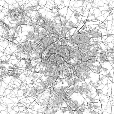 Paris Fransa Minimalist Sokak Çizgisi Sanat Tek Renkli Siyah ve Beyaz Estetik Dekorasyon Haritası