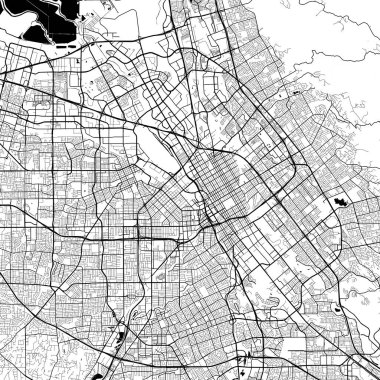San Jose Şehir Minimalist Sokak Çizgisi Sanat Tek Renkli Siyah ve Beyaz Estetik Dekorasyon Haritası