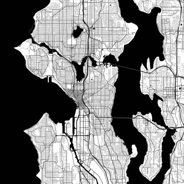 Seattle City Tek Krom Siyah ve Beyaz Minimalist Sokak Yolu Estetik Şehir Minimalist Sokak Yolu Sanat Tek Krom Siyah ve Beyaz Estetik Dekorasyon Haritası