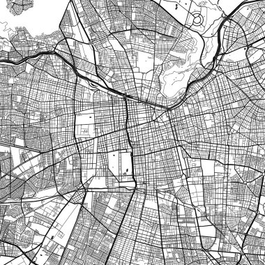 Santiago City Minimalist Sokak Çizgisi Sanat Tek Renkli Siyah ve Beyaz Estetik Dekorasyon Haritası