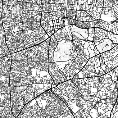 Shibuya Tokyo Şehir Minimalist Sokak Çizgisi Sanat Tek Renkli Siyah ve Beyaz Estetik Dekorasyon Haritası