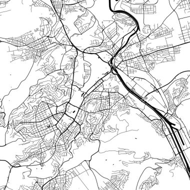 Stuttgart Almanya Minimalist Sokak Çizgisi Sanat Tek Renkli Siyah ve Beyaz Estetik Dekorasyon Haritası