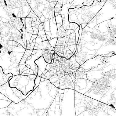 Vilnius Litvanya Şehri Minimalist Sokak Çizgisi Sanat Tek Renkli Siyah ve Beyaz Estetik Dekorasyon Haritası