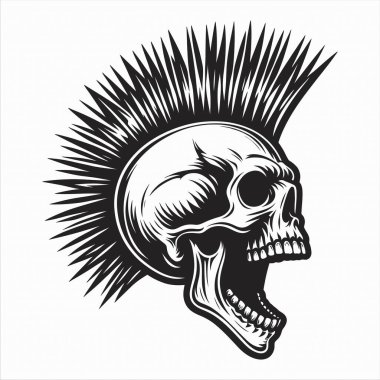 Haykıran Kafatası Mohawk Punk Stili İllüstrasyonu